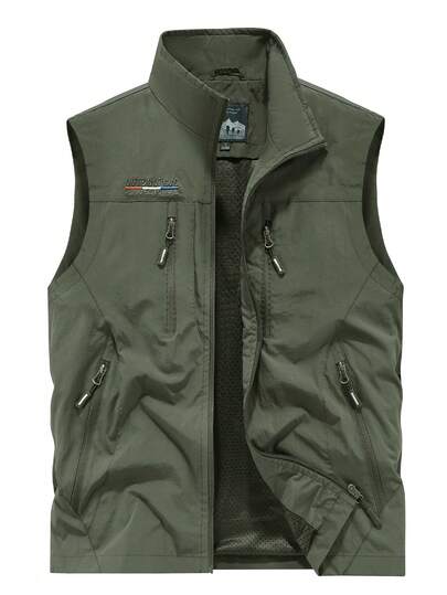 Men's Vest, Multi-Pocket Zipper Nylon Sleeveless Jacket, Suitable For Outdoor, Fishing, Photography, Casual, Sports, All Season