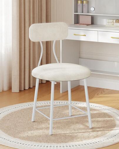 Hzuaneri Vanity Chair, Dressing Table Stool, Living Room Footstool, Bedroom Stool, Stool With Metal Legs, Upholstered Vanity Stool, Bar Stool With Backrest, Bedroom, White