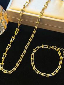 1pc Adjustable Stainless Steel U-Shaped Horseshoe Chain Bracelet/Necklace, Unisex