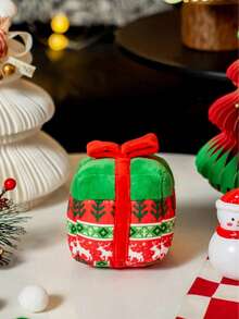 Beautiful Girl-1 1 Piece Of Polyester Fabric Christmas Pet Toy With Sound, Printed Composite Fabric Christmas Gift Box Toy, Embroidered Christmas Hat Imitation Wine Bottle Toy, Small And Medium-Sized Dog And Cat Interactive Toy, Christmas Toy, Christmas Gift