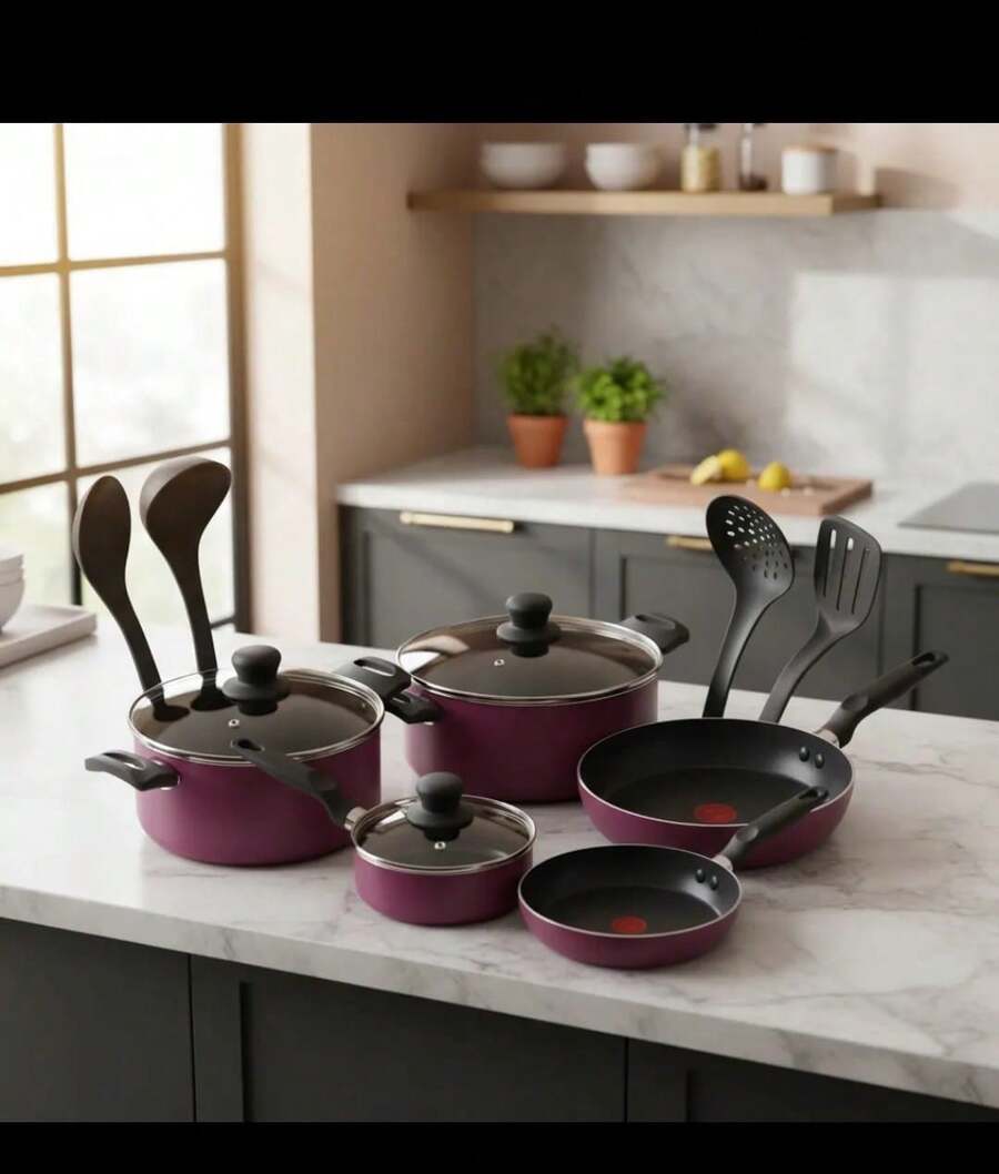 batería de cocina Tfal Xpert Chef 12 piezas, Fabricada con aluminio de alta durabilidad, asegura una distribución uniforme del calor, lo que resulta en cocciones precisas y eficientes - Morado Violeta - Ver 1