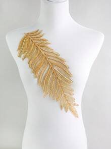 1pc/Pack, 4 Color Options, New Leaf Shaped Mesh Lace Embroidered Beaded Applique Patch, Handmade, Suitable For Apparel Accessories, DIY Wedding Dress Decor, Length: 40cm/15.7in