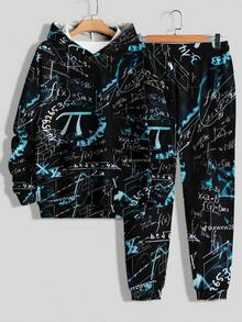 简约字母图案个性时尚舒适男士休闲长袖运动衫套装，春秋季 - 彩色 - 查看 3