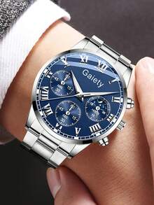 Bộ 2 chiếc đồng hồ nam Gettysburg, dây đeo bạc, kiểu dáng tối giản, mặt số ba mặt, máy quartz, thích hợp đeo hàng ngày, làm vật trang trí hoặc quà tặng ngày lễ. - Bạc - Xem 5