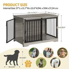 HaluPeit 39.4" Heavy Duty Dog Crate Furniture With Barn Door, Wood Indoor Dog Crate Kennel For Small/Medium/Large Dogs, End Side Table, TV Stand, Rustic Brown,Black,Greige - 淺象牙色 - 查看 7