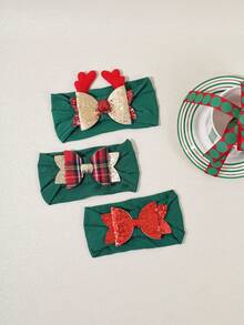 3pcs/Set Christmas Reindeer Bow Baby Headbands, Red & Green Soft Comfortable Glitter Bow Infant Hair Accessories - Multicolor - View 9