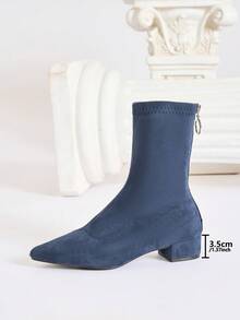 Giày bốt thời trang nữ, giày bốt cổ ngắn mũi nhọn, gót dày, kiểu dáng mới, màu đỏ đô gợi cảm - Màu xanh lam - Xem 6