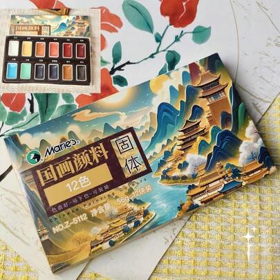 12 Colors Chinese Painting Pigments, Traditional Chinese Ink Painting Supplies Set For Beginners, Gongbi Painting Tools