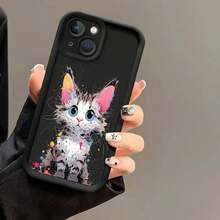 Funda de Teléfono de Gatito de Dibujos Animados para  15/15 Plus/15 Pro/15 Pro Max,  14/14 Plus/14 Pro/14 Pro Max,  13/13 Pro/13 Pro Max,  12/12 Pro/12 Pro Max,  11/11 Pro/11 Pro Max,  7/8 Plus,  XR/XS Max - Diseño de Arte de Moda, Compatible con Carga Inalámbrica, Viene con Cordón - Colores mixtos - Ver 7