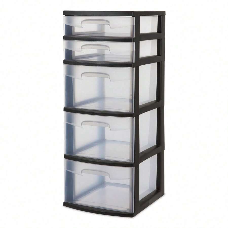 5-Drawer Storage Tower, Black - Tall Vertical Organizer For Closet, Bedroom & Office, Space-Saving Drawer Unit - 1 - 查看 1