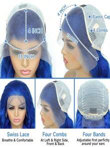 Blue 180 Density Glueless Wigs Human Hair Pre Plucked With Baby Hair Body Wave Lace Front Wigs Human Hair 13x4 HD Transparent Blue Colored Lace Closure Water Wave Wigs Human Hair For Women Ready To Wear For Beginners - 藍色 - 查看 5