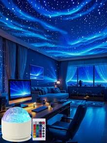 1 st Aurora Borealis färgskiftande projektionsboll - USB-driven atmosfärsbelysningsboll med fjärrkontroll, modern sovrumsinredning med festlig atmosfär, hållbar plastdesign, rumsdekor, feststämningsbelysning, modernt hemtillbehör, högkvalitativ projektion, avslappningssökare - Flerfärgad - Visa 8