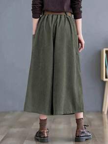 Plus Size Women Loose Pocket Wide Leg Pants, Suitable For Casual And Work Wear - Green - View 3