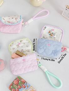 1 Piece Cute Embroidered Love-Shaped Pattern Card Bag Cute Strip Print Bluetooth Headphone Storage Bag Mini Makeup Hanging Bag Pink Floral Pattern Makeup Pouch Colorful Wrist Band Coin Purse Flip-Up Design ID Card Organizer Bag Charger Bag Charger Case Waterproof Bag For Women For Men Electronic Organizer Travel Essentials