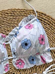 休闲优雅性感吊带比基尼套装，印花系带露背设计，饰有打结细节 - 彩色 - 查看 4