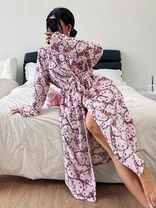 三丽鸥数码印花加厚浴袍，女士绒面睡衣 - 粉色 - 查看 3
