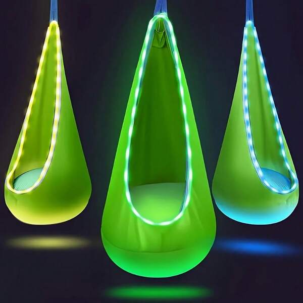 Hanging Chair Swing Hammock With LED Light, 1 Count Colorful Swing Chair With Inflatable Cushion, Outdoor Camping Hanging Chair For Indoor Swing Hammock Hanging