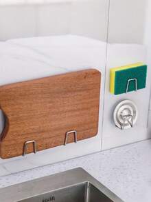 1pc Stainless Steel Sink Sponge Holder - No Drilling Required, Wall-Mounted Design, Dual Hooks, Perfect For Holding Sponges And Small Tools, Keeps Countertop Clean, Suitable For Dish Sponges, Stainless Steel Kitchen Sink Organizer - Adhesive Installation, No Drilling Sponge Holder And Drainer | Wall-Mounted Storage Hooks For Hanging Clothes And Accessories, Rust-Resistant Stainless Steel Sink Caddy - Keeps Your Kitchen Accessories Dry And Organized! - Multicolor - View 6