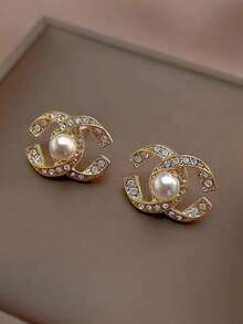 1 对银色优雅可爱 18K 镀金双 C 形环状耳环，适合日常佩戴和聚会 - 金色 - 查看 11