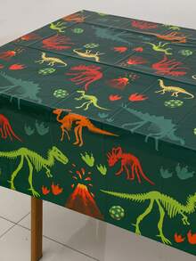 1pc Dinosaur Tablecloth, 220*130cm Disposable PE Tablecloth, Volcano And Footprint Pattern Tablecover, Green Forest Theme Birthday Party Table Decor, Theme Celebration Decor, Wild Birthday Decor, Gender Reveal Party Decor, Baby Shower Decor - Dinosaur - View 8