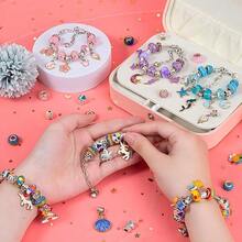 Charm Bracelet Making Kit For Girls 120Pcs DIY Jewelry Making Kit + Portable Bracelet Organizer Box Christmas Birthday Mermaid Unicorn Gifts For Girls Toys Crafts For Teens Girls Ages 5 6 7 812