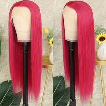 13x4 Free Part Mint Green Long Straight Lace Front Wigs Glueless Long Silky Straight Wigs Pre Plucked HD Lace 180% Density Light Green Wig Soft Free Part Wear And Go Lace Front Wigs For Fashion Women Party & Daily Wear 26 Inch - 玫瑰紅 - 查看 4