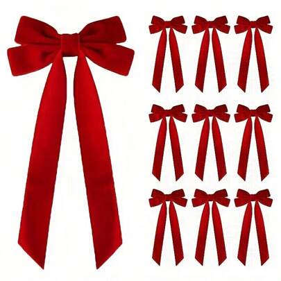 10pcs Christmas Tree Bows - Festive Ribbon Gift Bows For Holiday Wreaths, Decorations, And Rustic Crafts, No Feathers, Glossy Finish, Perfect For Gift Wrapping And DIY Projects, Christmas Tree Accents Velvet Ribbon, Bows For Christmas Tree