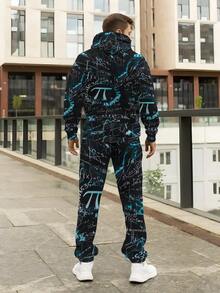 简约字母图案个性时尚舒适男士休闲长袖运动衫套装，春秋季 - 彩色 - 查看 2