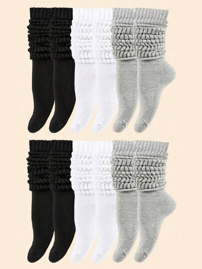 1/3/6 Pairs Women's Spring Fall Autumn Winter Slouch Knit Socks Slouchy Socks Women Scrunch Socks Women Scrunchie Socks Women Crew Socks Black, White & Gray Compression Socks Comfortable