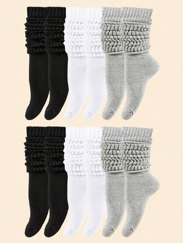 1/3/6 Pairs Women's Spring Fall Autumn Winter Slouch Knit Socks Slouchy Socks Women Scrunch Socks Women Scrunchie Socks Women Crew Socks Black, White & Gray Compression Socks Comfortable