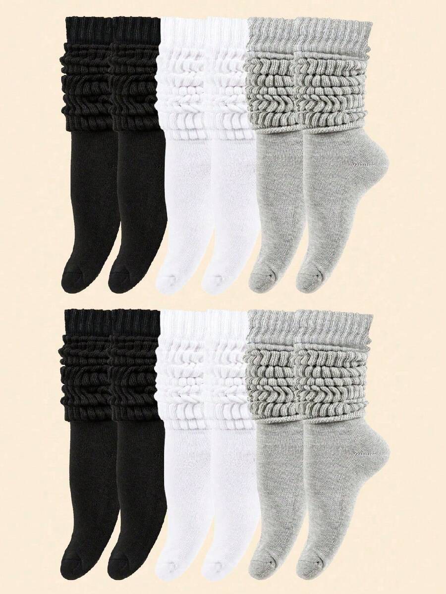 1/3/6 Pairs Women's Spring Fall Autumn Winter Slouch Knit Socks Slouchy Socks Women Scrunch Socks Women Scrunchie Socks Women Crew Socks Black, White & Gray Compression Socks Comfortable - Multicolor - View 1