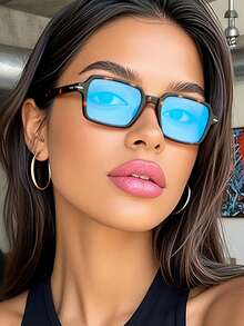 1pc Retro Classic Small Frame Rectangular Personalized Minimalist High-End Fashion Glasses, Unisex For Daily, Festival, Party, Street Photography, Fashion Show - Multicolor - View 4