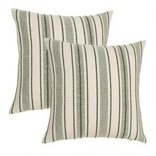 Decorative Boho Throw Pillow Covers, Farmhouse Textured Pillow Case, 18 X 18 Inch , Chair Sofa Bedroom Living Room Home Decor Couch Cushion Case, Olive Green And Beige Striped (1Pc,2Pcs Available) - Olive Green - View 11
