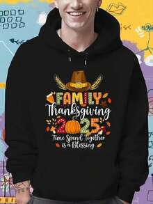 Men's Thanksgiving 2025 Family Matching Hooded Sweatshirt - "Time Spent Together Is A Blessing" Graphic Print, Turkey & Autumn Leaves Design, Durable Streetwear Pullover With Pocket, Machine Washable, Turkey Bowl Lettering & Family Hands Heart Symbol - Casual Fall Outfits For Family Gatherings, Festive Holiday Sweater For Men, Vibrant Colors & Comfortable Fit,Fall Hoodies,Men's Fall Clothes,Street Wear,Halloween,Mens Hoodies,Y2k Clothes,Jesus Hoodie,Thanksgiving Day,Nightmare Before Christmas,Christmas - màu đen - Xem 1