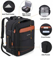 5PCS Travel Backpack Carry On Backpack 42L Flight Approved, Expandable Laptop Backpack With Packing Cubes & Shoe Pocket, Water Resistant Luggage Backpack For Men Women, TSA Approved, Large Backpack - 黑棕色 - 查看 4