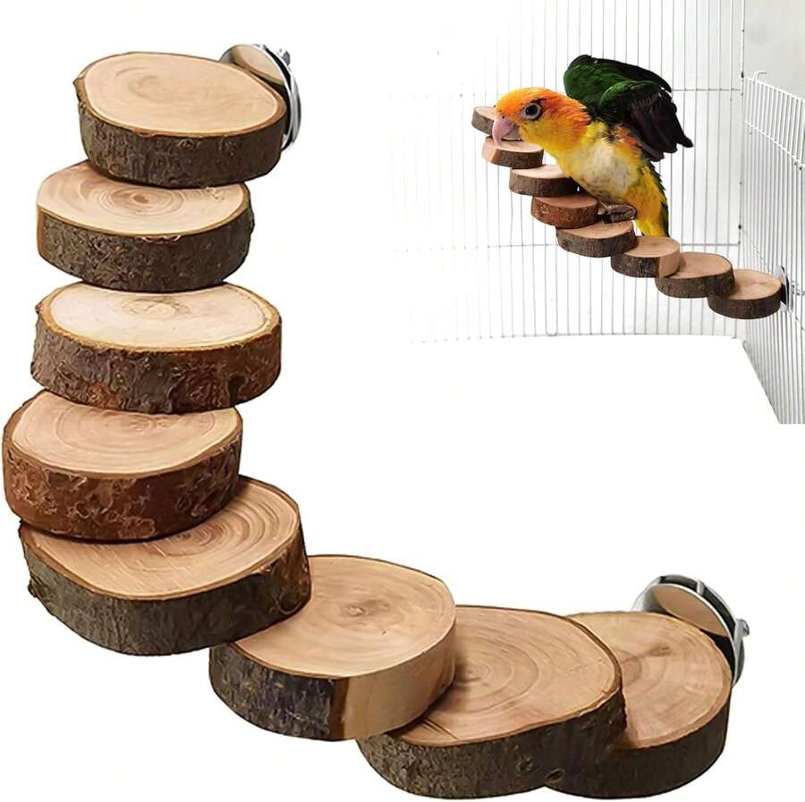 DXQCHDUO Parrot Ladder Toy,Wood Bird Ladder Perch Toy,Bird Platform Birdcage Ladder Climbing Toy 8 Step,Hamster Ladder Small Animals Cage Accessories