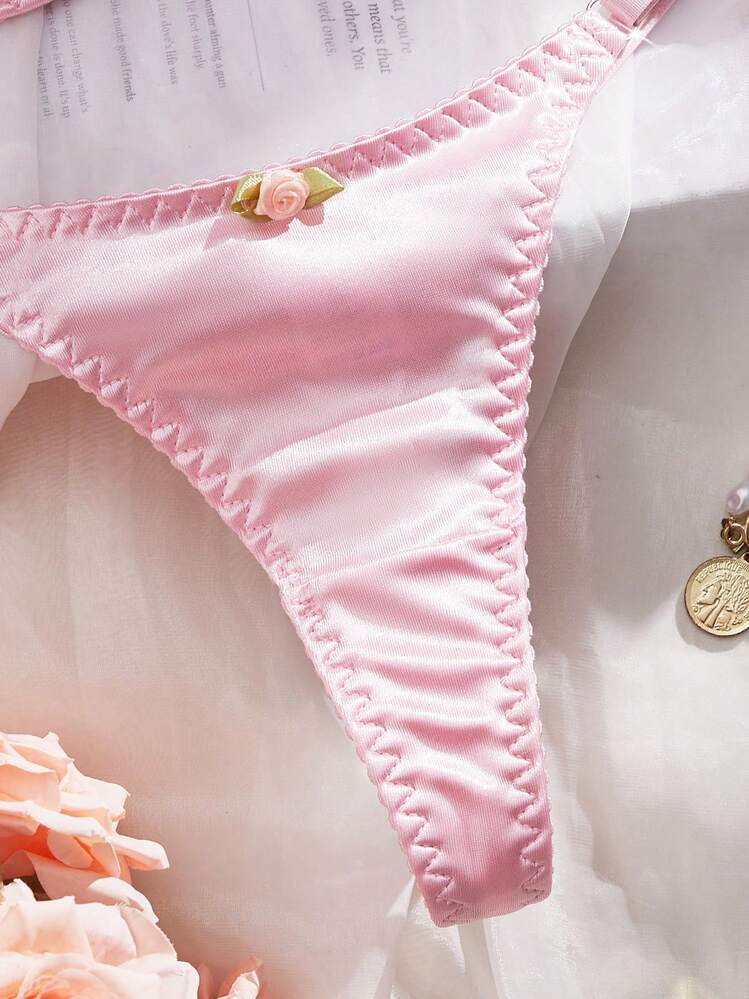 Pink Cute & Elegant French Style Sexy Lingerie Set For Women - Pink - View 4