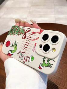 1 pieza Funda de teléfono suave de silicona a prueba de golpes con patrón de lema de árbol de Navidad minimalista, compatible con iPhone 16 ProMax/16/16 Pro/16 Plus/11/15/15 Pro/15 ProMax/12/13/14 ProMax/XS/XR/11 Pro/11 ProMax/12 Pro/12 ProMax/13 Pro/13 ProMax antiamarillamiento - Blanco - Ver 4
