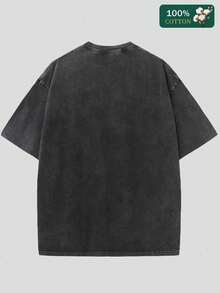 Men's retro washed vintage cotton T-shirt with Jesus fun print, easily suitable for daily casual wear, comfortable and stylish. - Negro - Ver 2