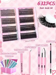 632/570 Stück Wimpernverlängerungs-Set, DIY Wimpernverlängerungs-Set mit einzelnen Wimpern-Clustern D-Krümmung, Wimpern-Cluster mit Wimpern-Kleber und -Versiegelung sowie Wimpern-Applikator-Pinsel für Selbstanwendung zuhause (30D-40D-50D-60D-80D-100D) Wimpern-Cluster-Set, geeignet für Reisen, täglichen Gebrauch für Anfänger, Hochzeiten, Dates, Partys, Festivals, sehr geeignet als Weihnachts-/Halloween-/Geschenk-Wimpernbündel
