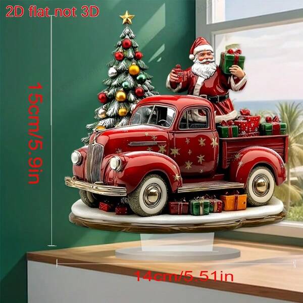 1 pieza Decoración navideña estilo bohemio - Camión rojo de acrílico con Papá Noel, decoración de escritorio, temática del hogar, multiusos, adecuado para el hogar, la oficina, la cafetería - idea de regalo única