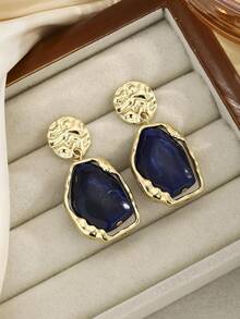 1 Pair Boho Chic Resin Minimalist Classic Versatile Earrings - Navy Blue - View 2