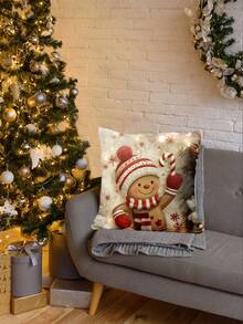 1 件圣诞装饰印花枕套，带有圣诞元素靠垫套、家居装饰、卧室装饰、节日装饰、派对装饰、圣诞枕头（不含枕芯）（单面印花）（无刺绣） - 彩色 - 查看 4
