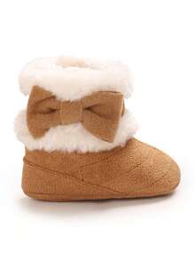 Cute Bow Infant Boots, Plush Comfortable Warm WinterInfanty Snow Boots - Brown - View 3