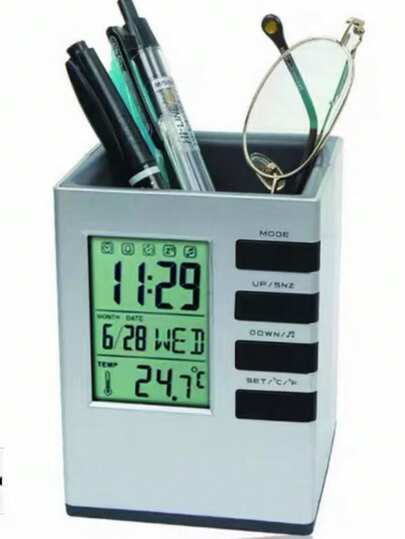 Relogio de parede Porta-caneta/Tempo/Alarme/Soneca/Calenario/Temp/Contagem regressiva/Music Alarm/Reproducao de musica