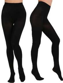 半双装 女士 60D 柔软纯色半透明高腰连裤袜，舒适 - 黑色 - 查看 11