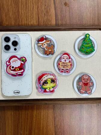 Sparkling Santa Claus & Cute Reindeer Phone Holder, Adhesive Or Magnetic Options, Fits All Phones, Stable Desktop Phone Stand, Essential Holiday Gift