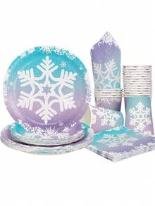 10pcs/20pcs Christmas Snowflake Tableware Set Winter Frozen Birthday Party Supplies Blue Snowflake Paper Plates Cups Napkins Dinnerware Pack For Christmas Winter Wonderland Frozen-Themed Birthday Babe Shower Decorations - Multicolor - View 1