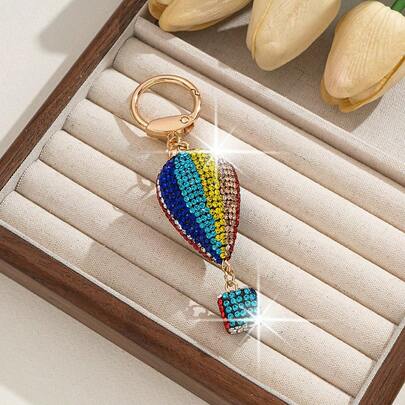 Llavero con adorno de globo aerostático de strass, colgante para parejas, accesorio creativo para bolso de mujer, cadena para interior de automóvil, decoración navideña - regalo de invierno