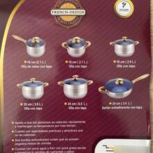 Batería De Cocina Acero Inoxidable de alta calidad 12 piezas | Piquio Mart , compatible con cualquier fuente de calor, incluyendo inducción. - Plateado - Ver 9